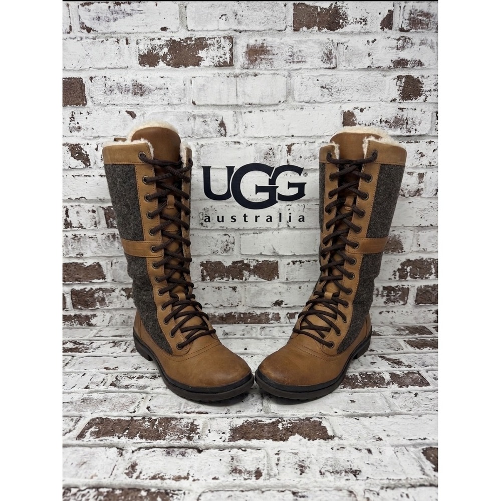 UGG Australia Adirondack‎ Tall Waterproof Leather Wool Boots Brown Charcoal